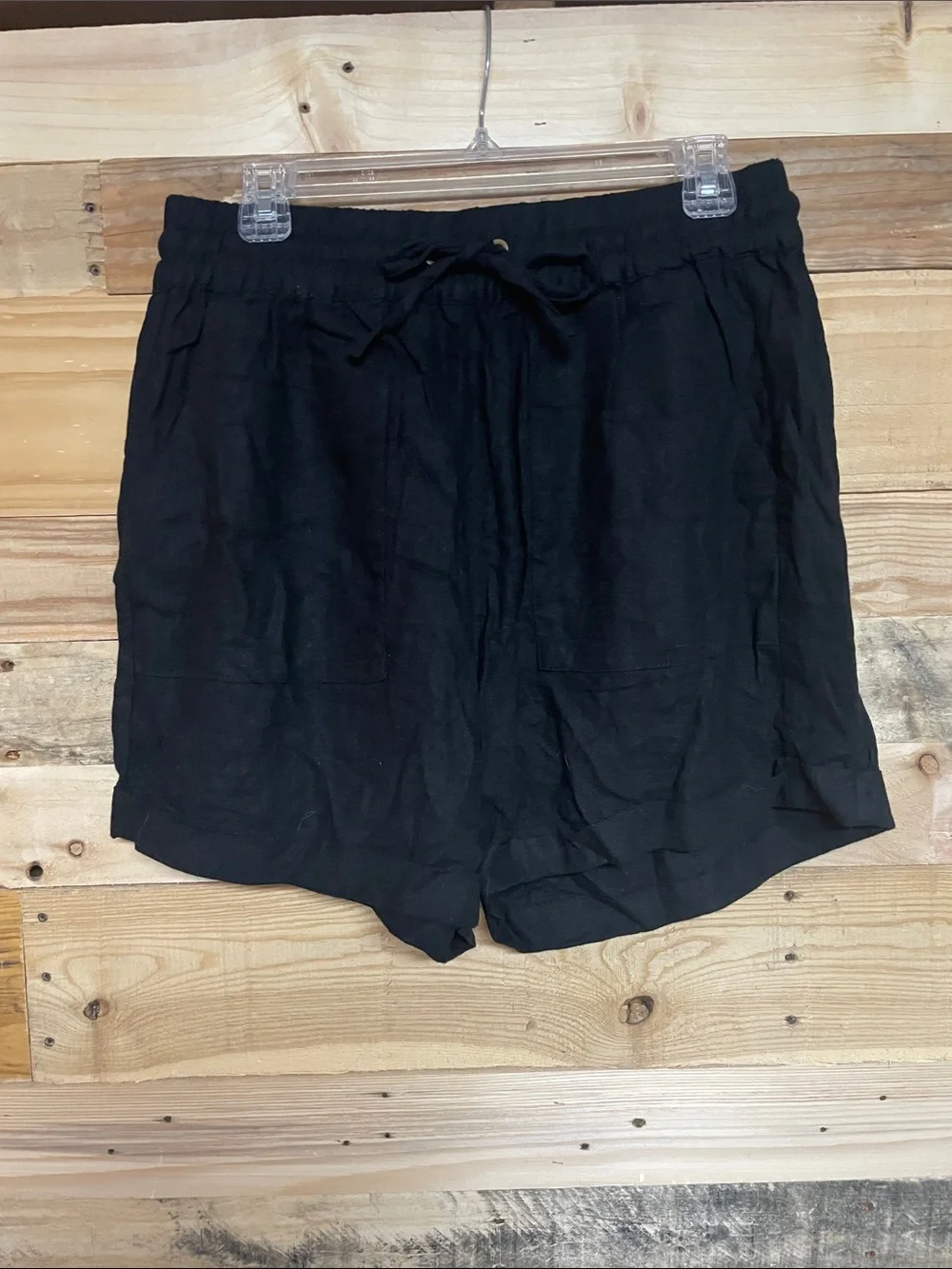 Zenana size XL black elastic high rise waist 5” linen shorts with pockets
